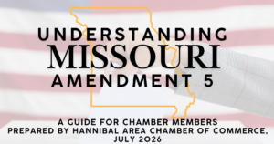 Image of a flag, the state of Missouri, and Understanding Missouri Amendment 5 headline